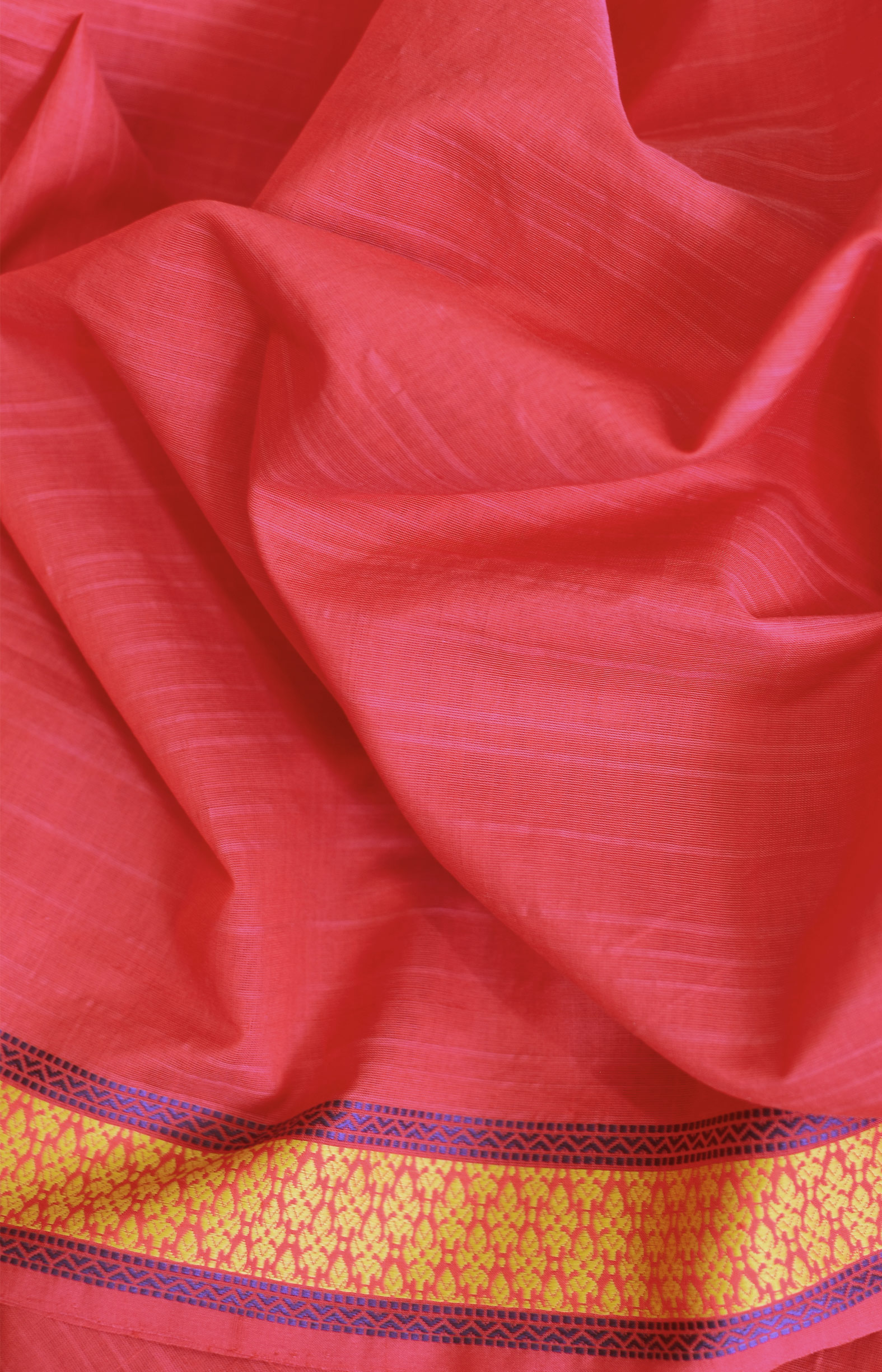 Red, Handwoven Organic Cotton, Plain Weave , Jacquard, Work Wear Saree